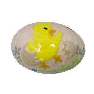 Easter Egg  Yellow Chick & Floral Design Handcrafted By Dolly Vintage Ceramic